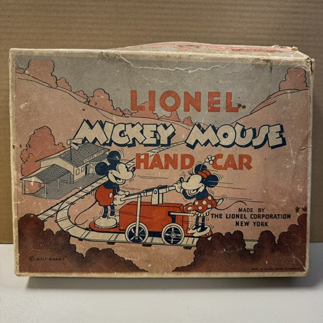 1100 Mickey and Minnie Pre-War Hand Car w/Box & Key.