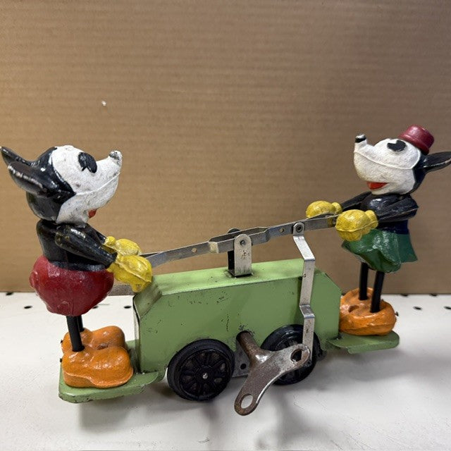1100 Mickey and Minnie Pre-War Hand Car w/Box & Key.