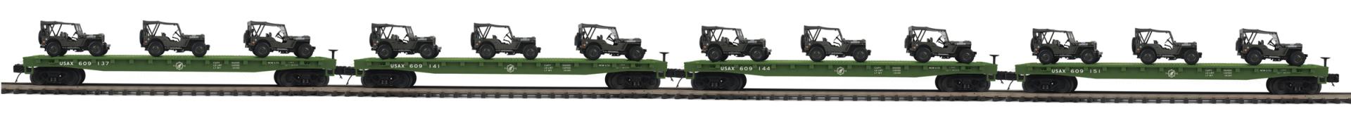 U.S ARMY FLAT W/JEEPS 4 CAR SET