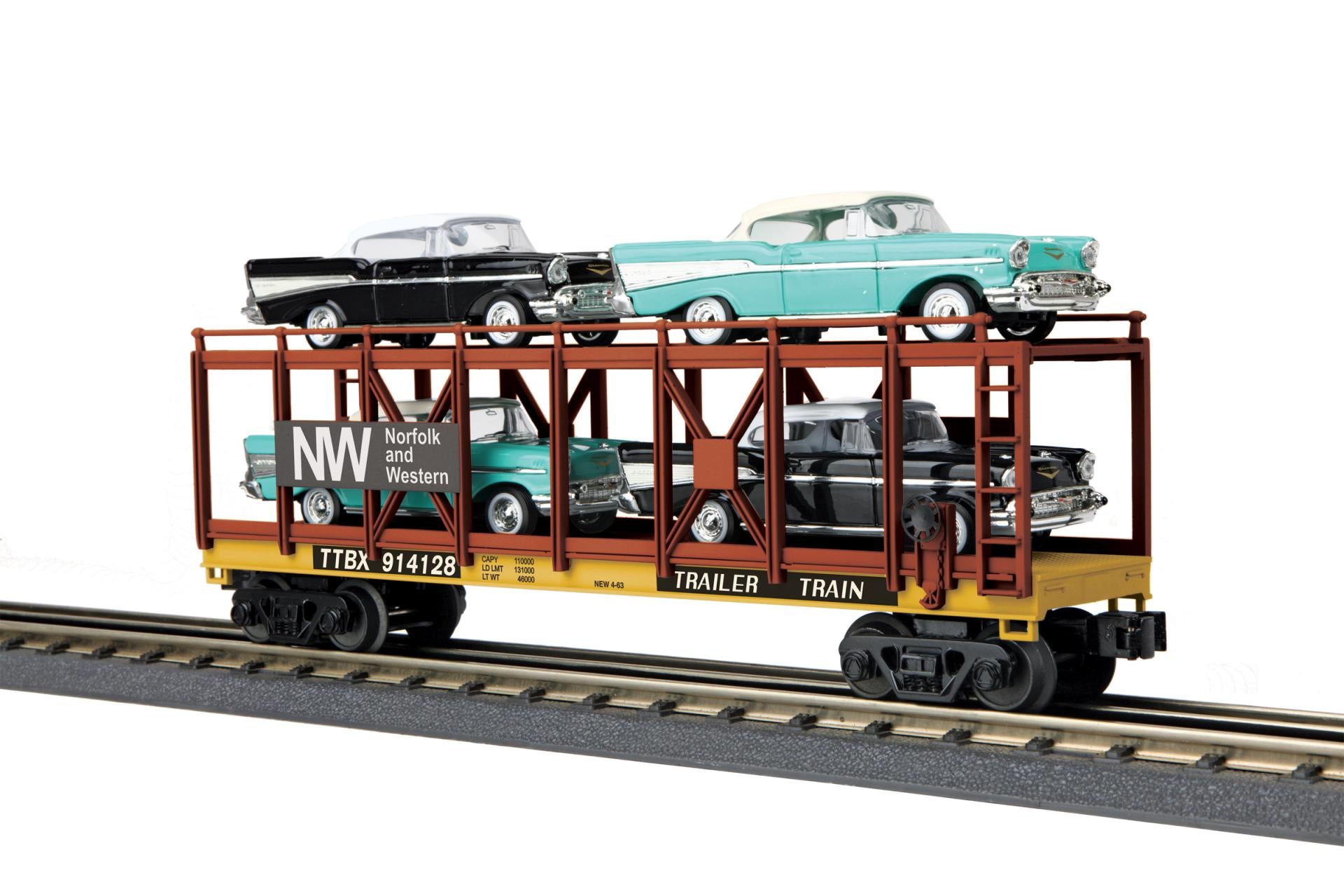 N&W AUTO CARRIER FLAT W/CHEVYS