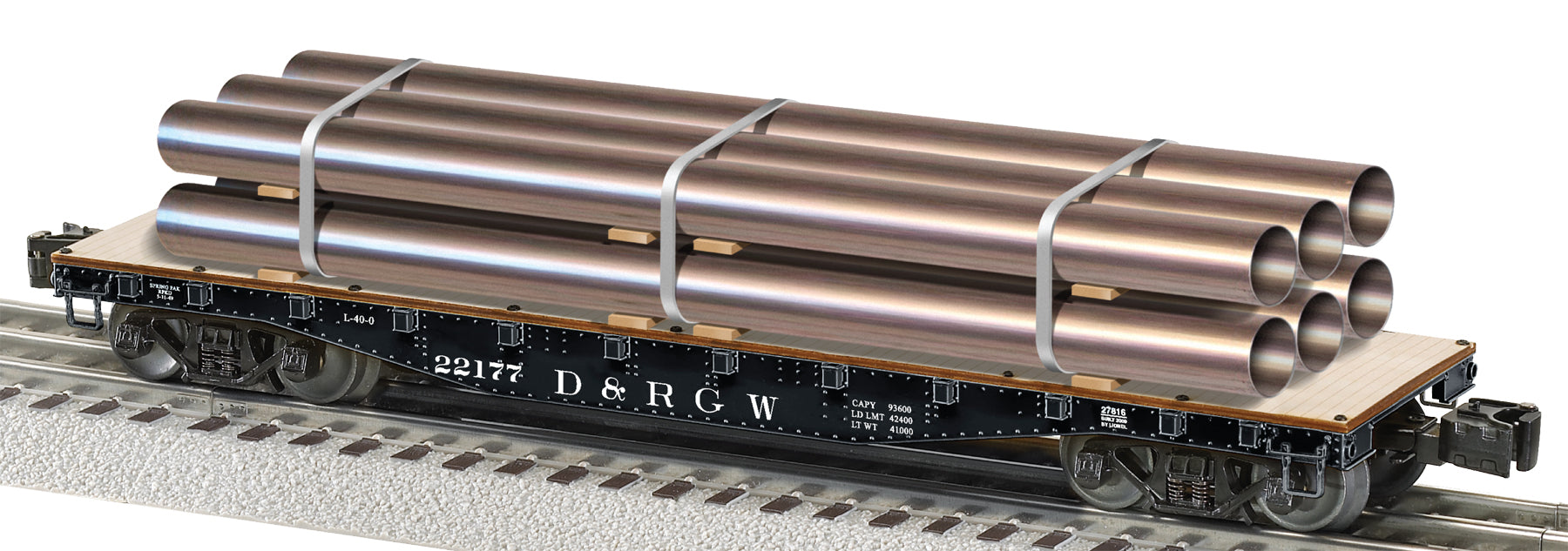 D.& R.G.W. 40' FLAT W/PIPES